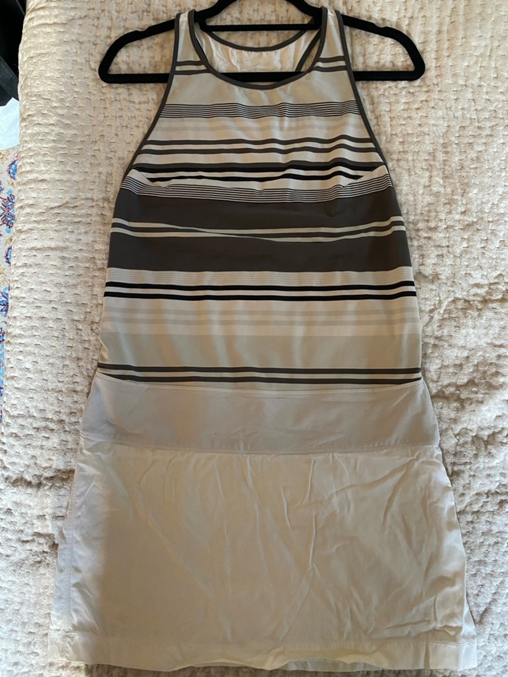 lululemon athletica White and Gray Striped Sleeveless Mini Dress